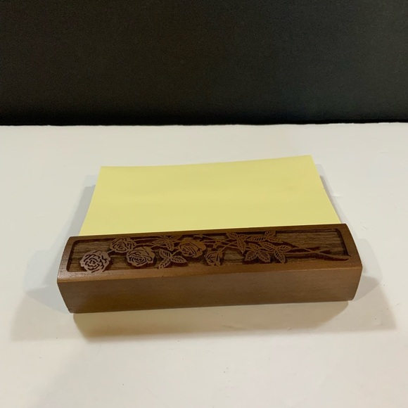 Lasercraft Post Note Holder Roses Walnut Vintage New Old Stock #24 - Picture 6 of 7